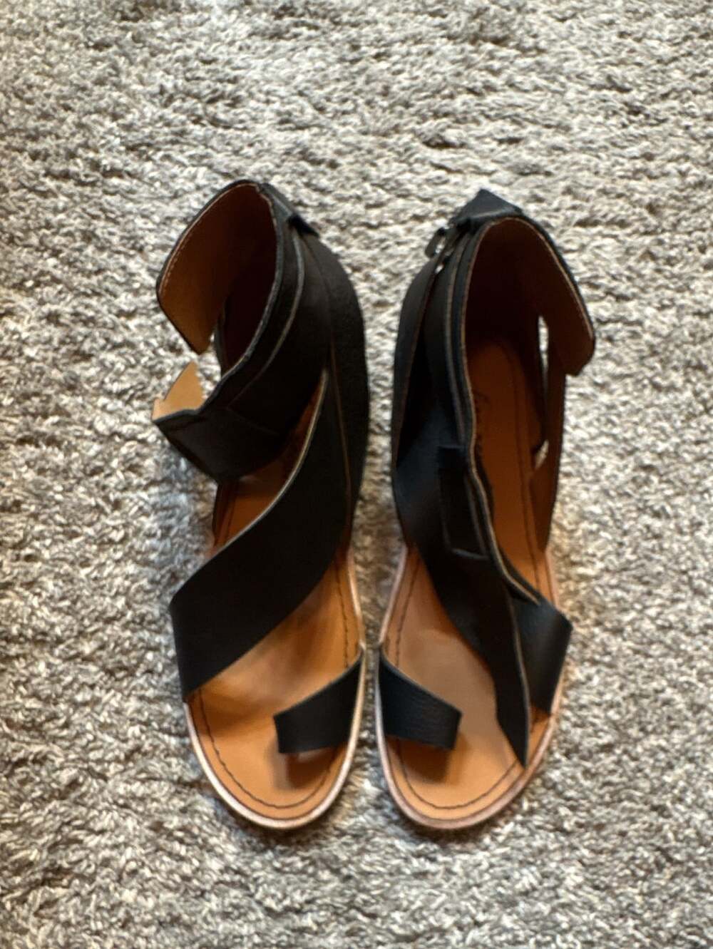 Free People Leather Sandals Size 37 Black Strappy Toe Ring Ankle Bootie